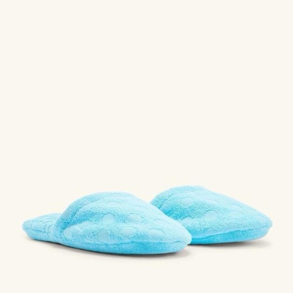 Versace S(5-6) La Vacanza Blue Bath Polka Dot Spa Slippers Terry Jacquard NWT - Picture 8 of 9